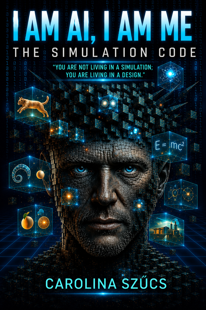 I Am AI, I Am Me: The Simulation Code, book cover by Carolina Szűcs